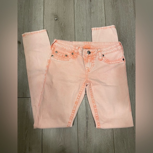 Y2K vintage aesthetic True Religion Women's Pink Papaya Super Skinny Jeans 29 /8 - Picture 5 of 9